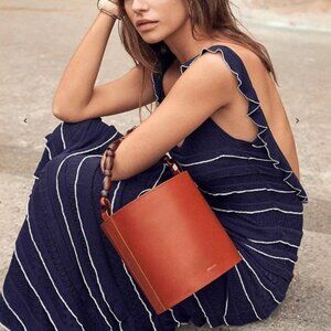 BEST Sezane Marcia Midi Dress Small Navy Blue Knit French Vacation Casual Party